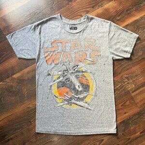 Star Wars Distressed Logo and X-Wing Fighter T-Shirt - Heather Gray - Size S